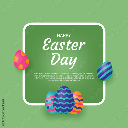 Happy Easter Day greeting card with colorful eggs