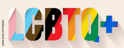 LGBTQ word banner vector illustration. Isolated on white background. Lettering pride month parade symbol. Human rights or diversity concept. Template event banner design.