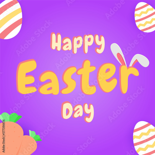 Easter Day Poster and Flyer template with bunny ears, carrot and eggs