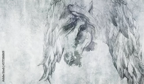 Obraz Horse with wings on the wall. Design for wallpaper, mural, wall decoration, poster.