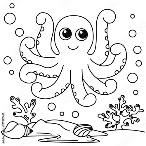 Funny octopus cartoon characters vector illustration. For kids coloring book.
