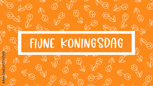 Template with hand drawn tulips and traditional orange colour for Koningsdag (King's Day) celebration in the Netherlands. Rectangle shape, suitable for social networks. Vector illustration. photo