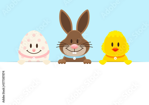 Osterei, Osterhase & Küken Karte Himmel