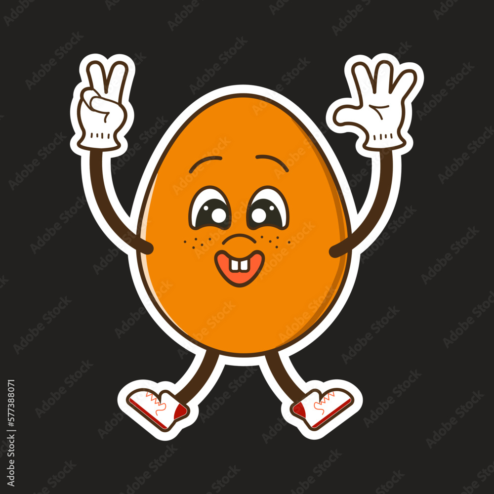 the egg character rejoices, shows the world in a jump, Vector character in the style of the 90s, Y2K, retro the egg character rejoices, shows the world in a jump, Vector character in the style of the 90s, Y2K, retro