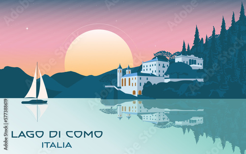 Lake como Italy Vector Illustration background landscape.