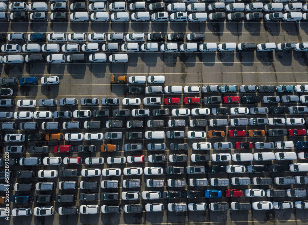New cars parked in a parking lot in the port of Vigo to be loaded and shipped all over the world. Cars from the PSA factory in Vigo New cars parked in a parking lot in the port of Vigo to be loaded and shipped all over the world. Cars from the PSA factory in Vigo