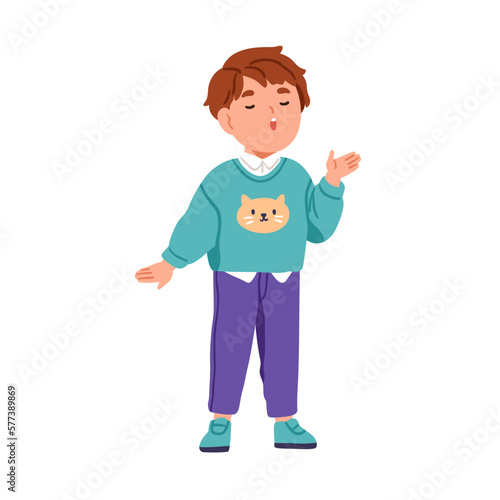 Cute little kid singing. Small child singer performing song to music. Element...