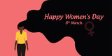 happy womens day 8th march woman with long hair