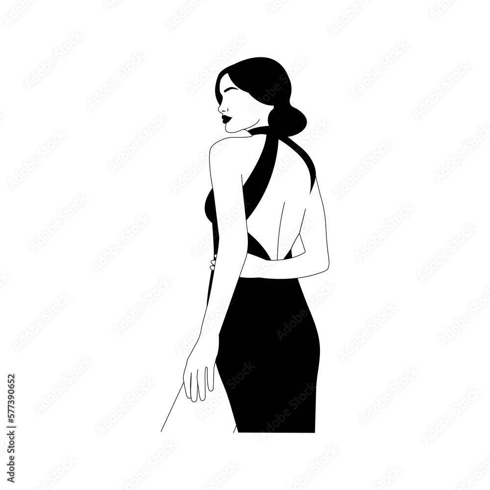 Elegant girl in a dress. Female linear figure, abstract body in minimalist style. For logos, postcards, posters and prints. Vector Elegant girl in a dress. Female linear figure, abstract body in minimalist style. For logos, postcards, posters and prints. Vector