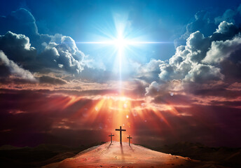 Resurrection - Light Cross Shape In Clouds - Risen - Jesus Ascends to Heaven Scene