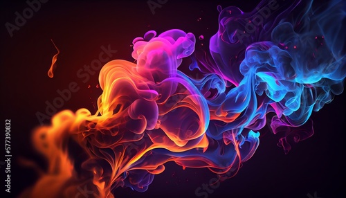 Abstract colorful smoke on dark background. Fantasy fractal texture. Digital art. Generative AI