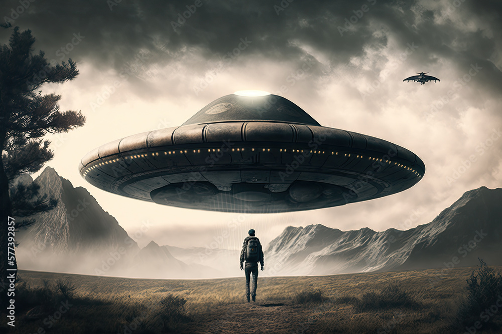 ufo in the background created with Generative AI technology ufo in the background created with Generative AI technology
