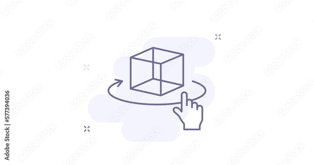 3d object rotate animated outline icon on white. augmented reality 3d ...