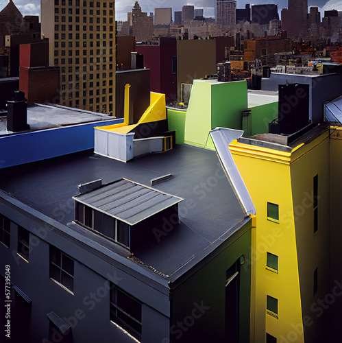 roof,city,new york,window,color,yelow,red,green,Morning