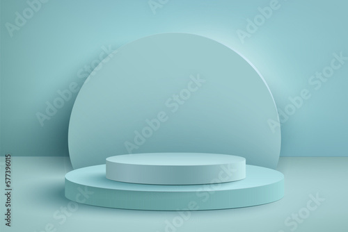 Abstract 3D realistic blue empty round podiums. Minimal scene for product display presentation. Award ceremony concept. Abstract scene with cylindrical podiums © barmaleeva