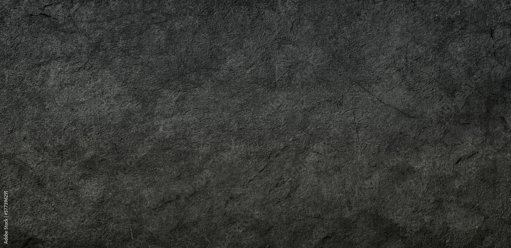 black concrete wall , grunge stone texture , dark gray rock surface background panoramic wide banner	