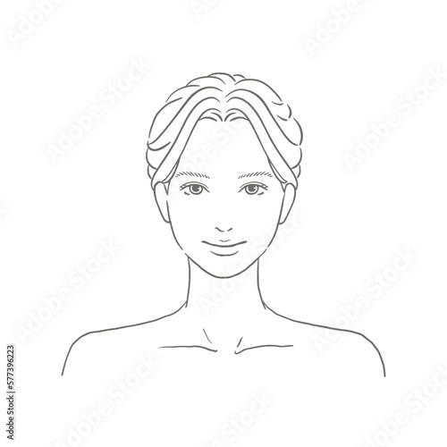 正面を向いた女性の顔 線画