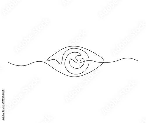 Continuous one line drawing of eye watch. Minimalist eye wih retina outline design. Editable active stroke vector.