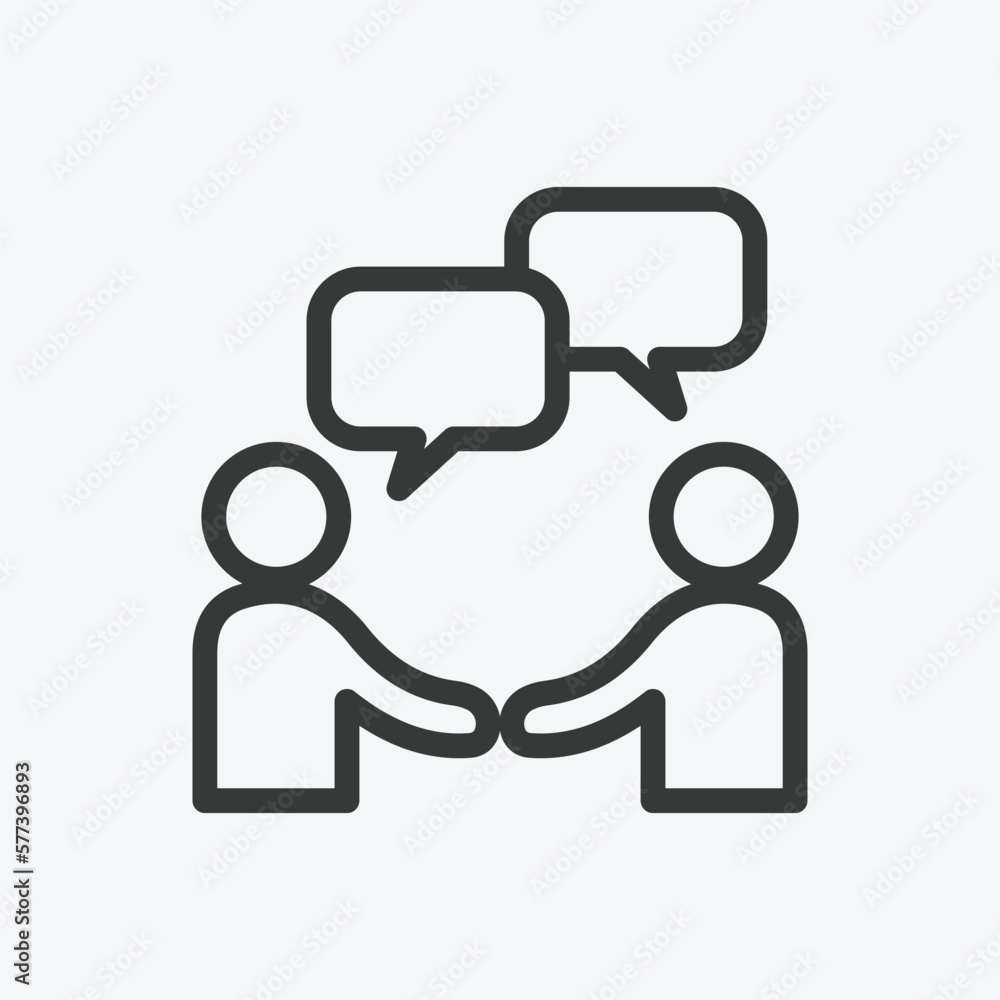 Business meeting vector icon. Meeting with chat bubble vector illustration. Talk people flat style illustration Business meeting vector icon. Meeting with chat bubble vector illustration. Talk people flat style illustration