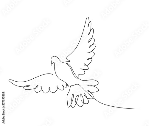 Continuous one line drawing of flying bird. Minimalist bird, dove, pigeon outline design. Editable active stroke vector.