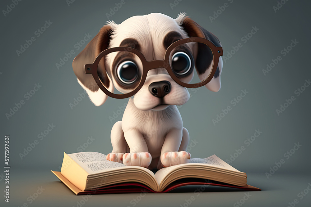 Cute Cartoon Dog Reading a Book (Generative AI) Cute Cartoon Dog Reading a Book (Generative AI)