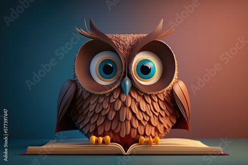 Cute Cartoon Owl Reading a ...