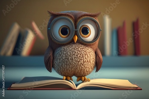 Cute Cartoon Owl Reading a ...