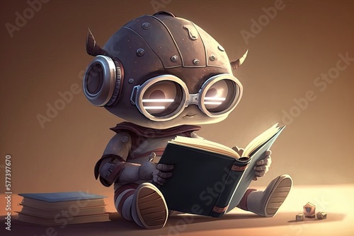 Cute Cartoon Robot Reading ...