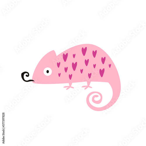 Vector illustration of a pink chameleon in a modern trendy flat style.