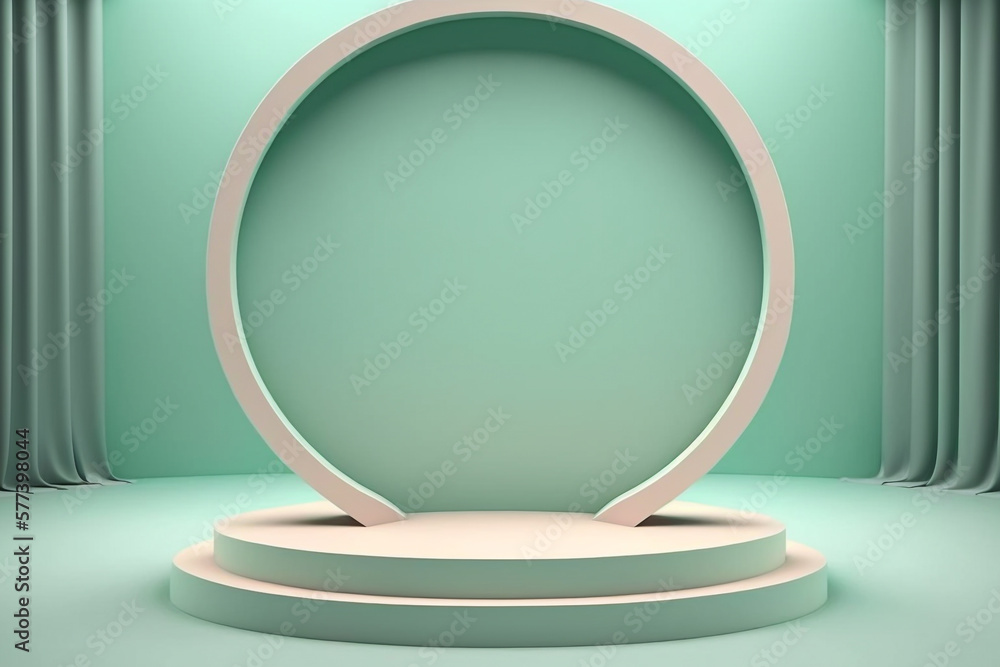 empty circle mint pastel color podium scene Generative AI empty circle mint pastel color podium scene Generative AI