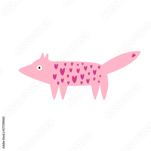 Vector illustration of a pink fox in hearts in a modern trendy flat style.