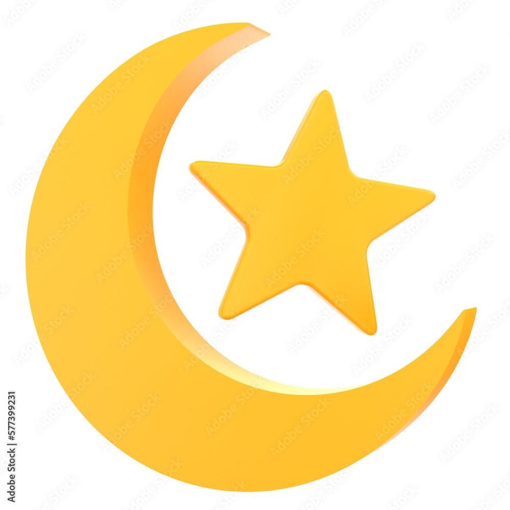 3D Crestcent Moon and Star for Ramadan Celebration. Object on a transparent background 3D Crestcent Moon and Star for Ramadan Celebration. Object on a transparent background
