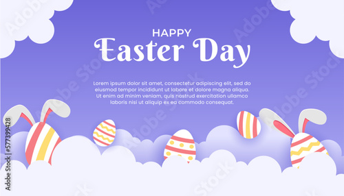 Easter Day banner with colorful eggs and clouds