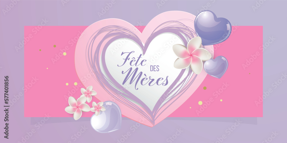 French Mothers day hearts pink and gold banner - modern love design