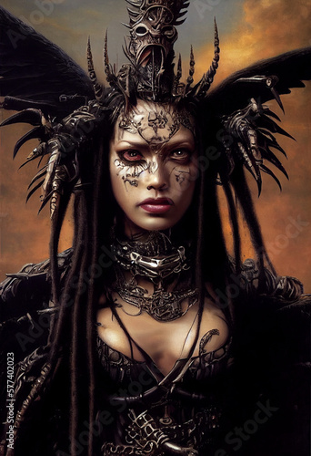 (not real person) Dark Angel, Lupe Fuentes, art style pulp horror, in ornate armor, long dreadlocks - generative ai- Generative AI
