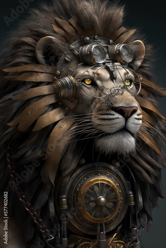portrait of a lion, steampunk style generative AI