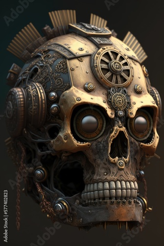 skull of the mechanism in steampunk style generative AI