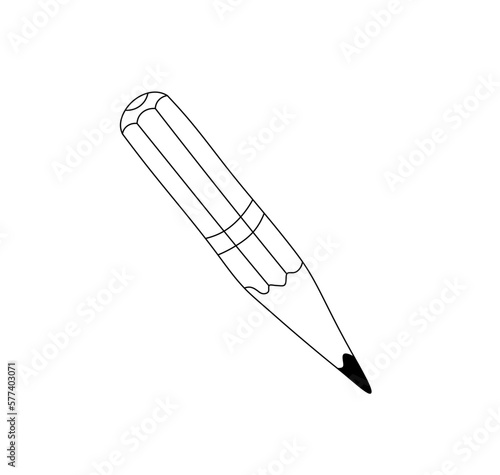 Vector isolated one single short wooden pencil stub  colorless black and white contour line easy drawing