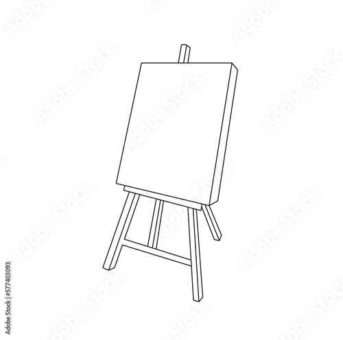 Vector isolated one single artist easel with canvas  colorless black and white contour line easy drawing