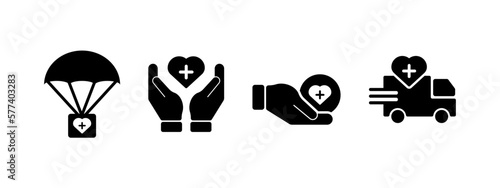 humanitarian mission icon set in black style concept - stock vector.	