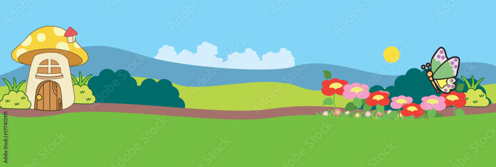 landscape with flowers and grass, vector illustration