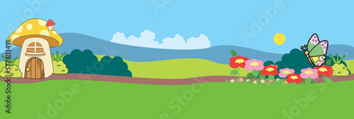 landscape with flowers and grass, vector illustration