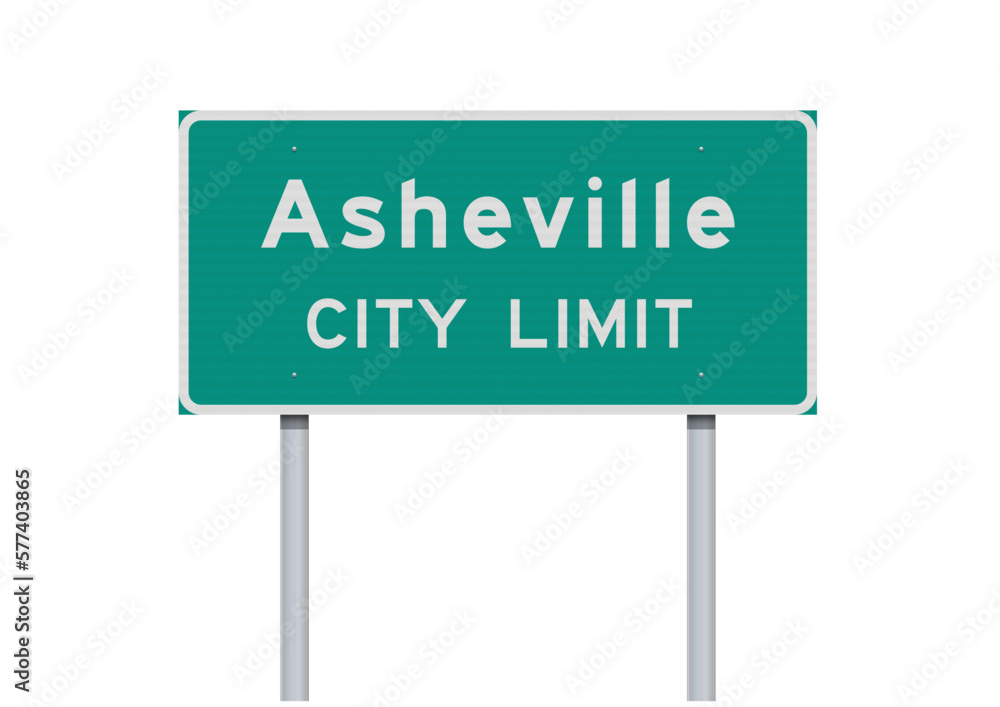 Vector illustration of the Asheville (North Carolina) City Limit green road sign on metallic posts Vector illustration of the Asheville (North Carolina) City Limit green road sign on metallic posts