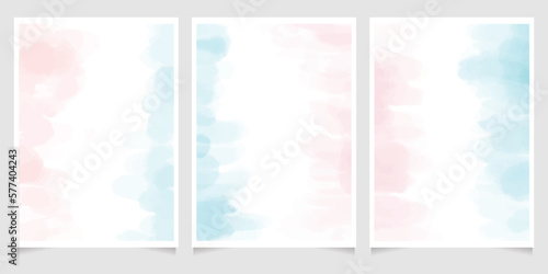 abstract loose blue and pink watercolor background for wedding invitation card template layout 5x7 vertical © Unchalee