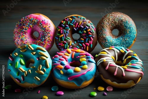 Multicolored sweet donuts as digital illustration (Generative AI)