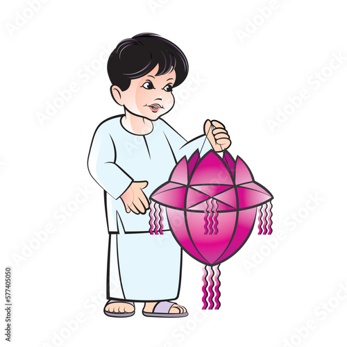 little boy with Wesak lantern 