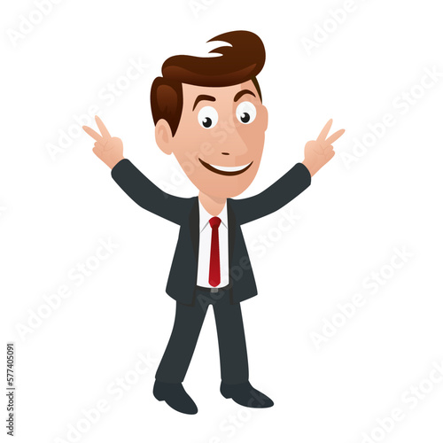 Illustration représentant un personnage en costume cravate levant les bras en signe de victoire.