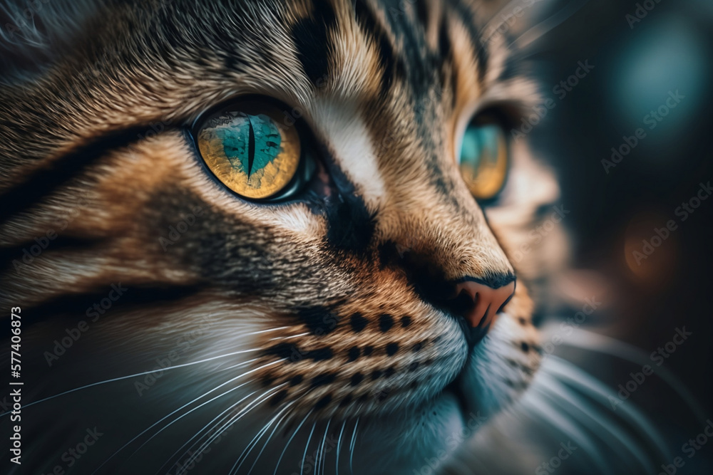 Incredible Cat Closeup: Stunning Headshot Featuring Detailed Face and Eyes. Generative AI