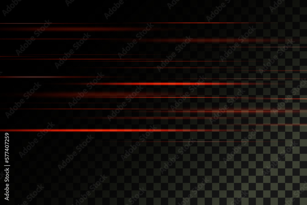 A set of red lines, laser beams, bright light beams with glitter and dust on a transparent background. vector illustration A set of red lines, laser beams, bright light beams with glitter and dust on a transparent background. vector illustration