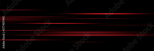 Set of red lines, laser beams, bright light beams with sparkles and dust on a black background. vector illustration
